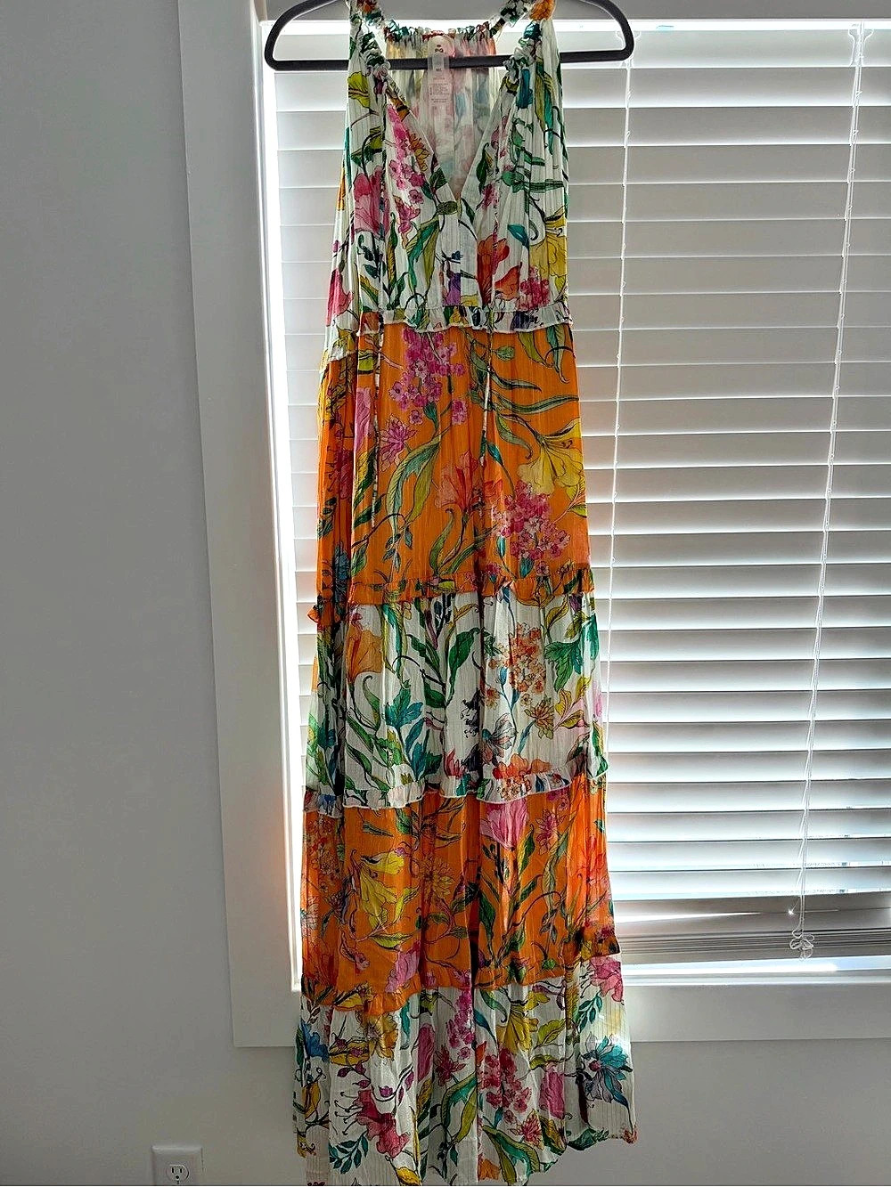 Anthropologie Floral Maxi Dress in Orange & Multicolor Size M/L